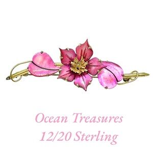Vintage Hallmarked Ocean Treasures Pink Mother of Pearl & Sterling Flower Brooch